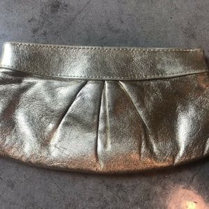 Lauren Merkin Gold Leather Louise Evening Clutch